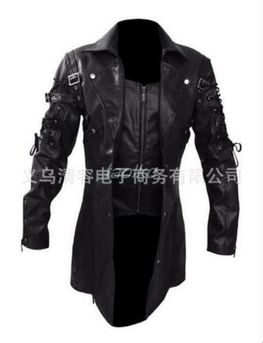 Men Steampunk Gothic Faux Leather Coat Goth Matrix Trench Coat Nightclub Cosplay Ebay