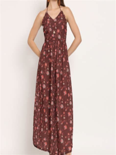 Buy Moomaya Floral Printed Halter Neck Maxi Dress Dresses For Women