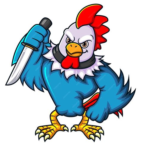 Premium Vector The Strong Rooster Fighter With Knife