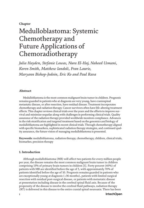 Pdf Medulloblastoma Systemic Chemotherapy And Future Applications Of