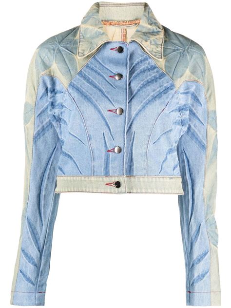 Masha Popova Blue Cropped Printed Denim Jacket Browns