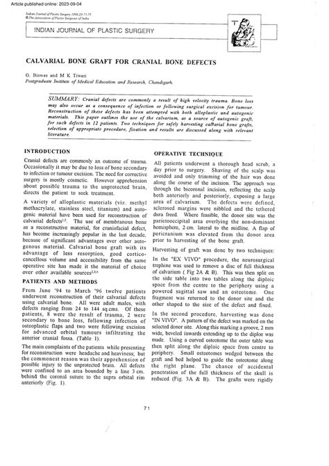 (PDF) Calvarial Bone Graft for Cranial Bone Defects