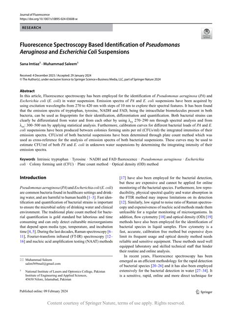 Fluorescence Spectroscopy Based Identification of Pseudomonas ...
