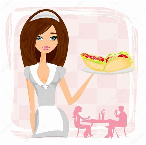 Beautiful Waitress With A Tray Stock Vector Image By JackyBrown 25928371