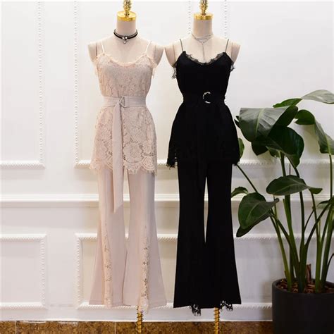 New Designer Runway Suit Set Women S Spaghetti Strap Lace Tops