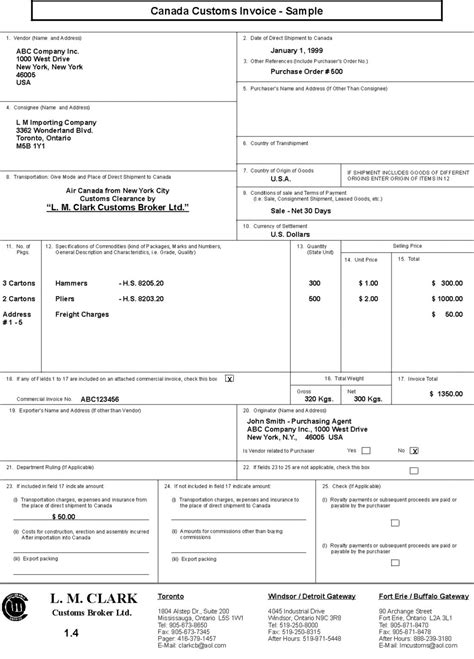 Fillable Canada Customs Invoice Invoice Template Ideas