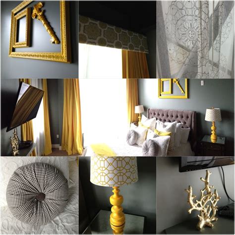 Master Bedroom Mustard Yellow And Slate Grey With A Mix Of Patterns