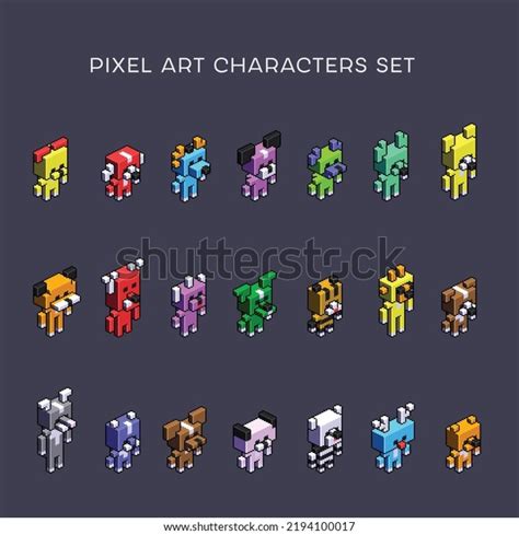 Pixel Art Game Characters Set Isometric Stock Vector (Royalty Free ...