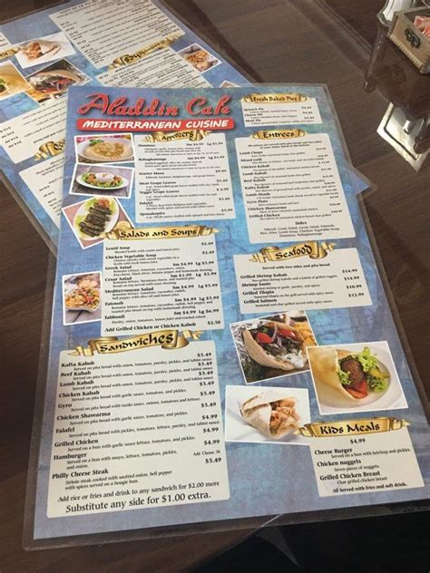 Menu at Aladdin Cafe, Crowley