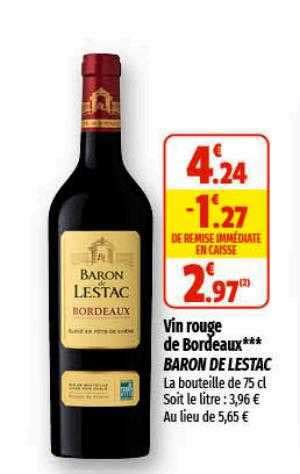 Promo Vin Rouge De Bordeaux Baron De Lestac Chez Coccinelle Supermarch