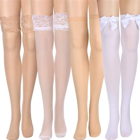 Satinior Silk Thigh High Stocking For Women Lace Silicone Socks Satin