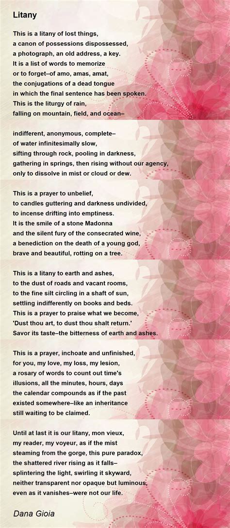 Litany Litany Poem By Dana Gioia