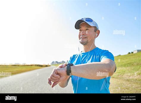 Mature Japanese Man Training Downtown Stock Photo Alamy
