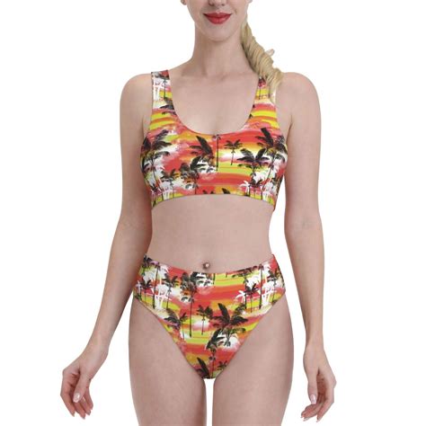 High Waisted Bikini Sets For Women Palm Tree Ae Piece Sporty Bathing