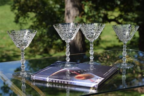 Vintage Etched Cocktail ~ Martini Glasses, Set of 4, Cambridge, Portia ...