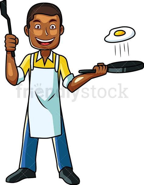 Black Man Frying Up An Egg Cartoon Vector Clipart Friendlystock