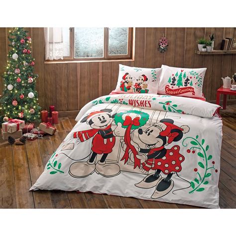 Disney Discovery Mickey And Minnie Holiday Queen Sized Bedding