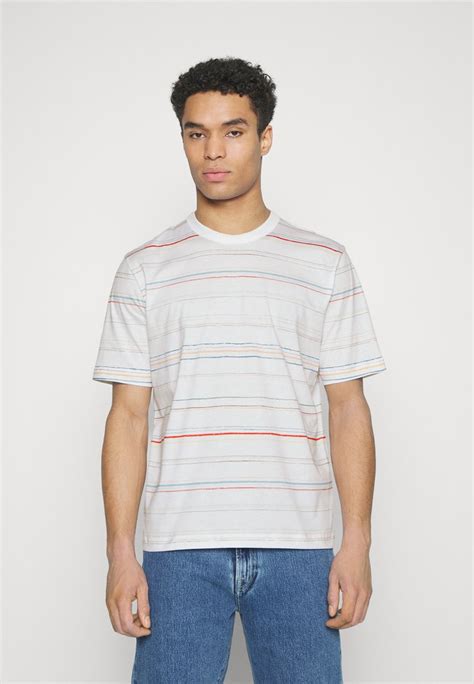 Ps Paul Smith Stripe T Shirts Print White Mulit Coloured Hvid