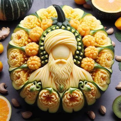 Sufi Mans Magnificent Pumpkin Fruit Carving Art | Premium AI-generated image