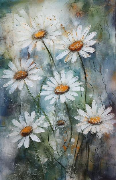 Premium Ai Image A Painting Of Daisies In The Rain