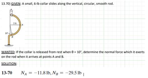 Solved 13 70 GIVEN A Small 6 Lb Collar Slides Along The Chegg