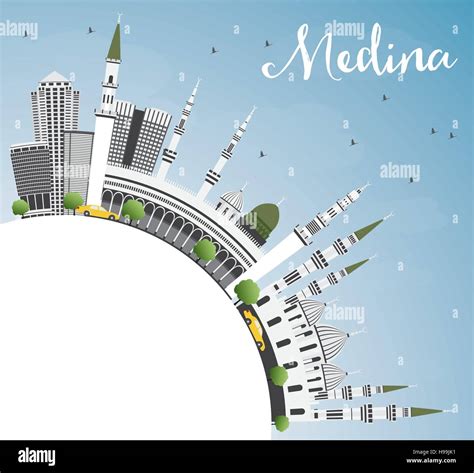 Medina Skyline With Gray Buildings Blue Sky And Copy Space Vector