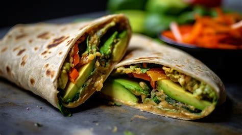 Premium Ai Image Veggie Wrap With Hummus And Avocado Slices On War