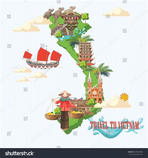 Travel Vietnam Set Traditional Vietnamese Cultural Stock Vector