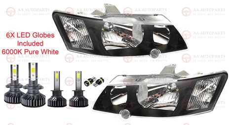 Black Headlights Pair Full Set LED Globes For Holden Commodore VY SS