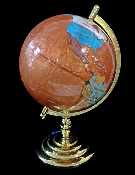 Lot Gemstone Mineral Inlay Globe On Brass Stand