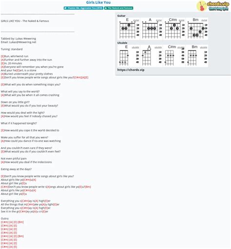 Chord: Girls Like You - tab, song lyric, sheet, guitar, ukulele | chords.vip