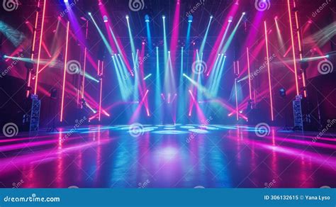 Vivid Modern Futuristic Concert Stage With Dynamic Neon Purple Blue Red