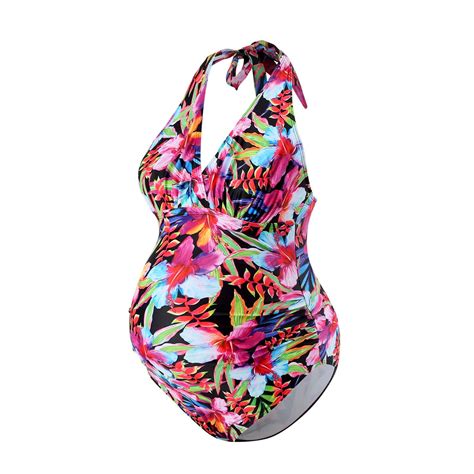 UFOUND Womens Maternity Swimsuits V Neck Floral Swimwear Bathing Beach