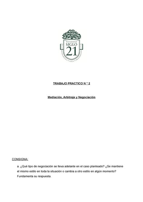 TP Familia 2 Consigna Trabajo Practico TRABAJO PRACTICO N 2