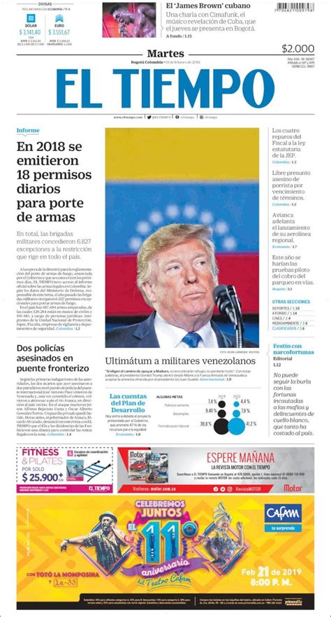 Periódico El Tiempo Colombia Periódicos De Colombia Edición De