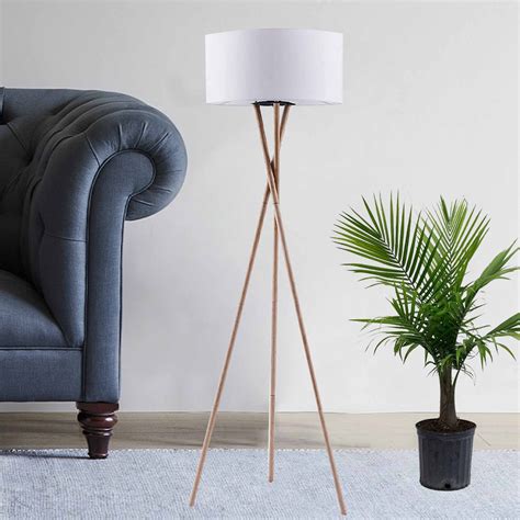 Tripod Floor Lamp Modern Wood Floor Lamp With White Drum Etsy