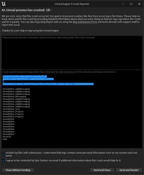 Ue Exception Access Violation Reading Address X