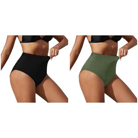Pack Women S Black High Waisted Bikini Bottoms Retro Basic Full Coverage Swimsuit Mid Waist