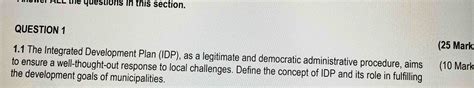 Solved QUESTION 11.1 ﻿The Integrated Development Plan (IDP), | Chegg.com