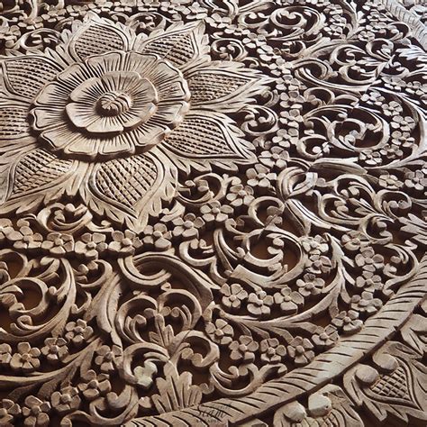 Circular Floral Wood Carved Wall Art Panel