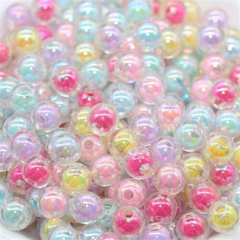 Mm Iridescent Mix Gumball Beads Ab Multicolor Round Acrylic Etsy