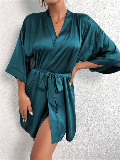Drop Shoulder Belted Satin Sleep Robe Without Lingerie Set Shein Usa