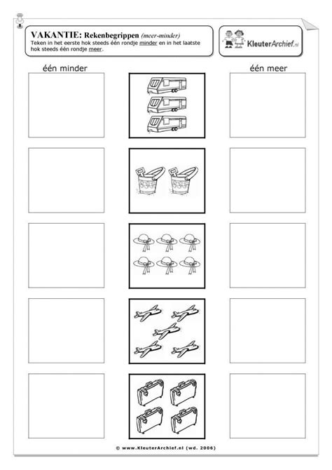Rekenbegrippen N Meer En N Minder Tekenen Werkbladen Zomer