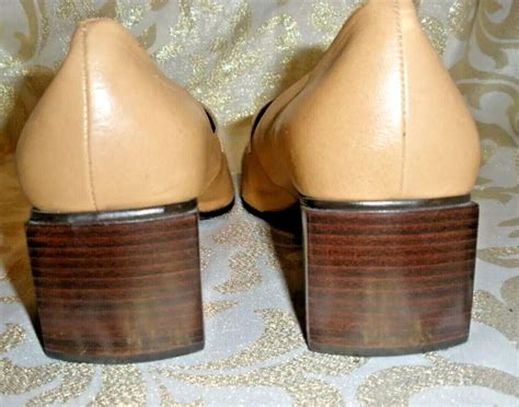 E Aigner Camel Brown Leathr Heeled Mocs Loafers Clogs Pumps M