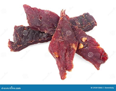 Portion Of Jerky Pieces Isolated Isolated On White Background Dried