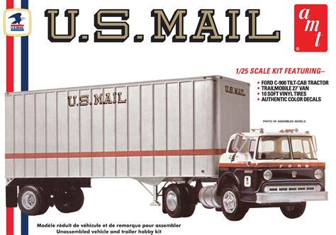 AMT FORD C900 US MAIL TRUCK W USPS TRAILER 1 25 SCALE MODEL KIT