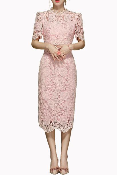 Puffed Sleeves Lace Pencil Dress Frockalicious Uen53293216a