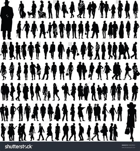 Collection Of Abstract People Silhouettes Isolated On White Background