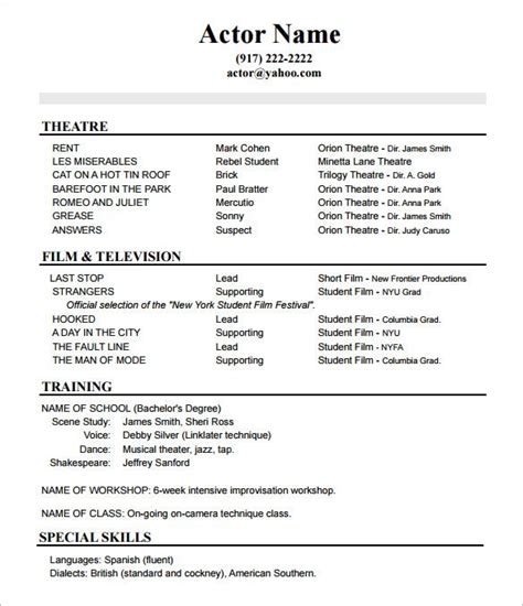 Resume Templates Acting Acting Resume Acting Resume Template Job Resume Samples