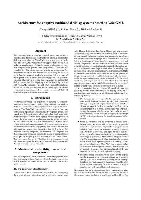 Pdf Architecture For Adaptive Multimodal Dialog Systems Based On Voicexml